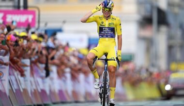 Demi Vollering of Netherlands and Team FDJ United - SUEZ - Yellow Leader Jersey celebrates at finish line as stage and final overall race winner during the 5th Tour de France Femmes 2026, Stage 9 a 99.2km stage from Nice to Nice / #UCIWWT / on August 09, 2026 in Nice, France. (Photo by Tim de Waele/Getty Images)