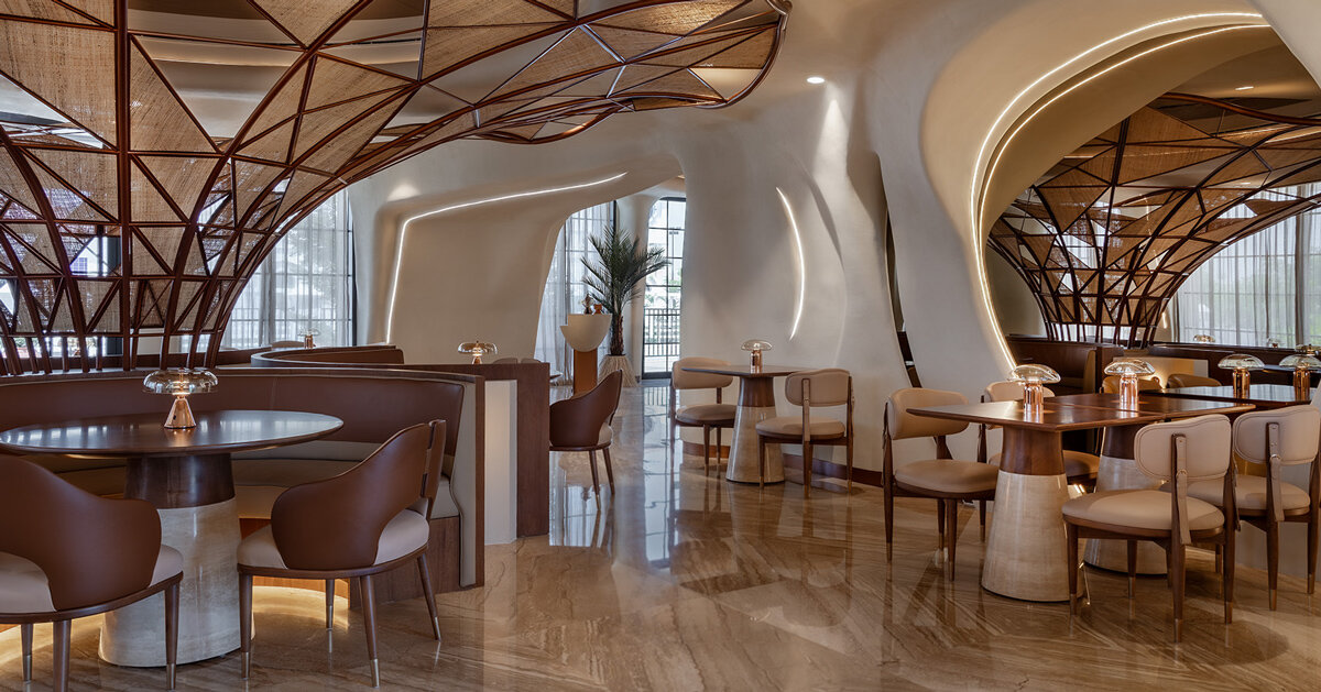 falwa restaurant transforms arabian equestrian heritage into fluid interior