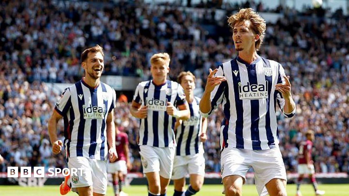 A smiling Isaac Price celebrates West Bromwich Albion's second goal with his team-mates against Burnley at The Hawthorns