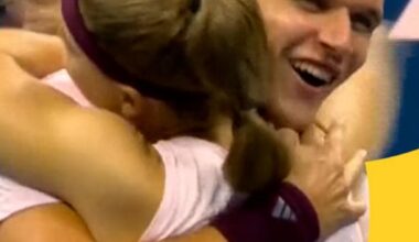 Mensik and Muchova hug each other