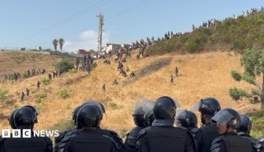 Spanish military personnel at the Tarajal border in Ceuta, Spain