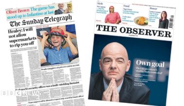 The headline on the front page of the Sunday Telegraph reads: "Healey: I will not allow supermarkets to rip you off."