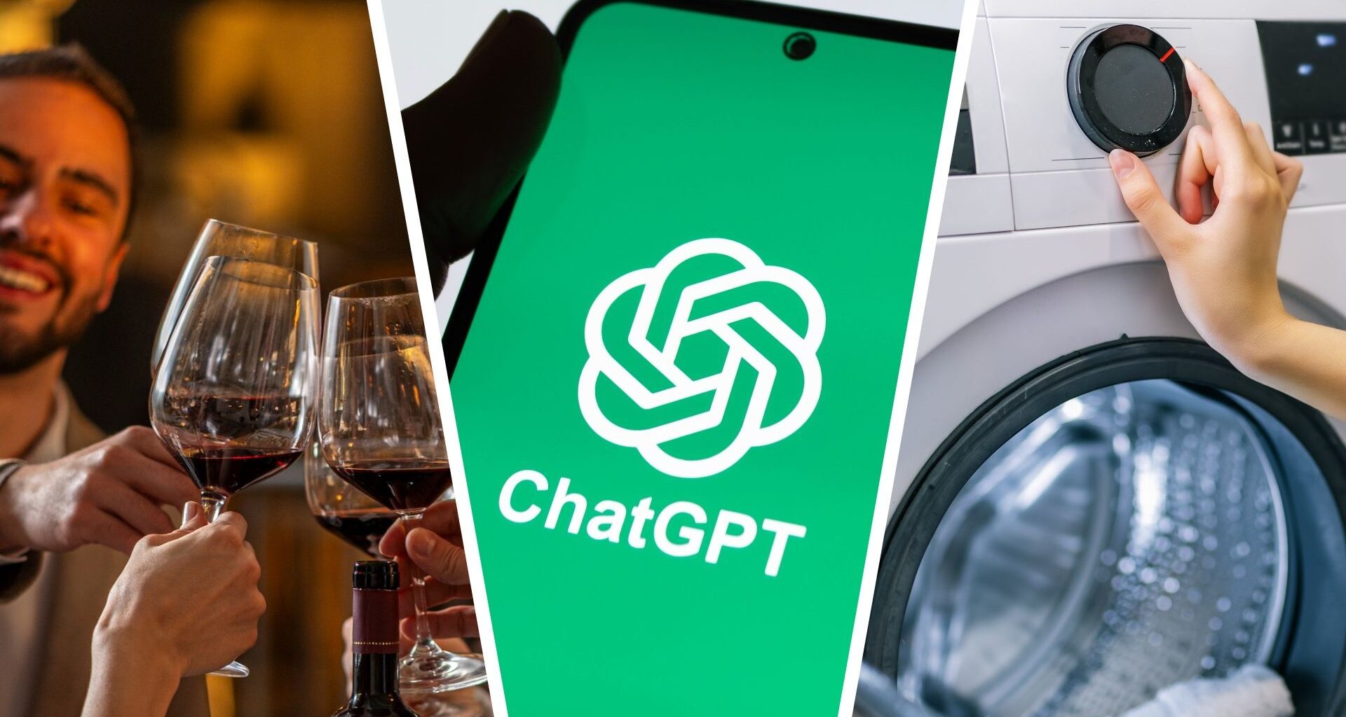 3-way image. ChatGPT, wine and washing machine.