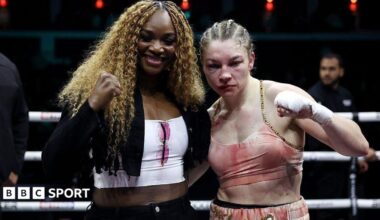 Claressa Shields and Lauren Price pose in Sheffield