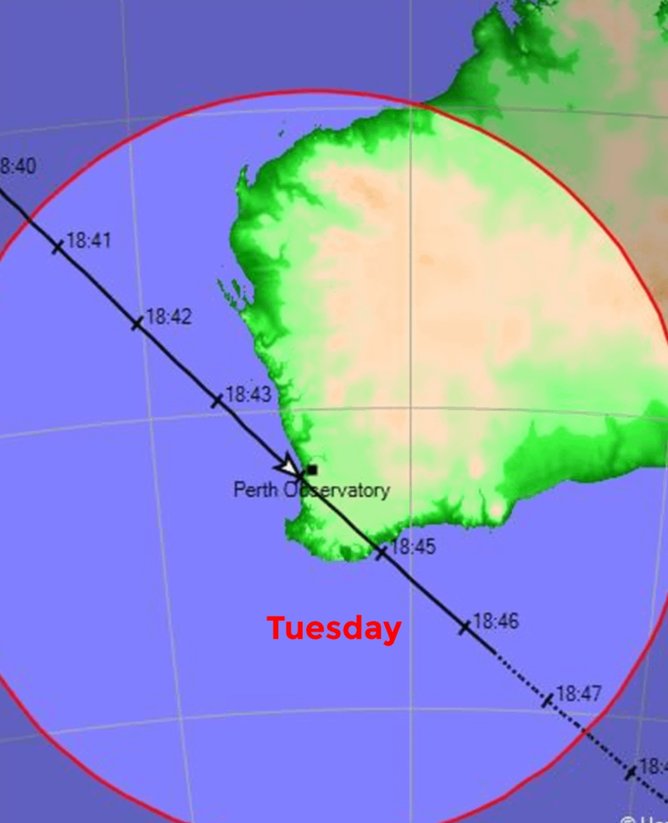 Mr Woods shared a photo showing the path that the ISS will travel on Tuesday evening. 
