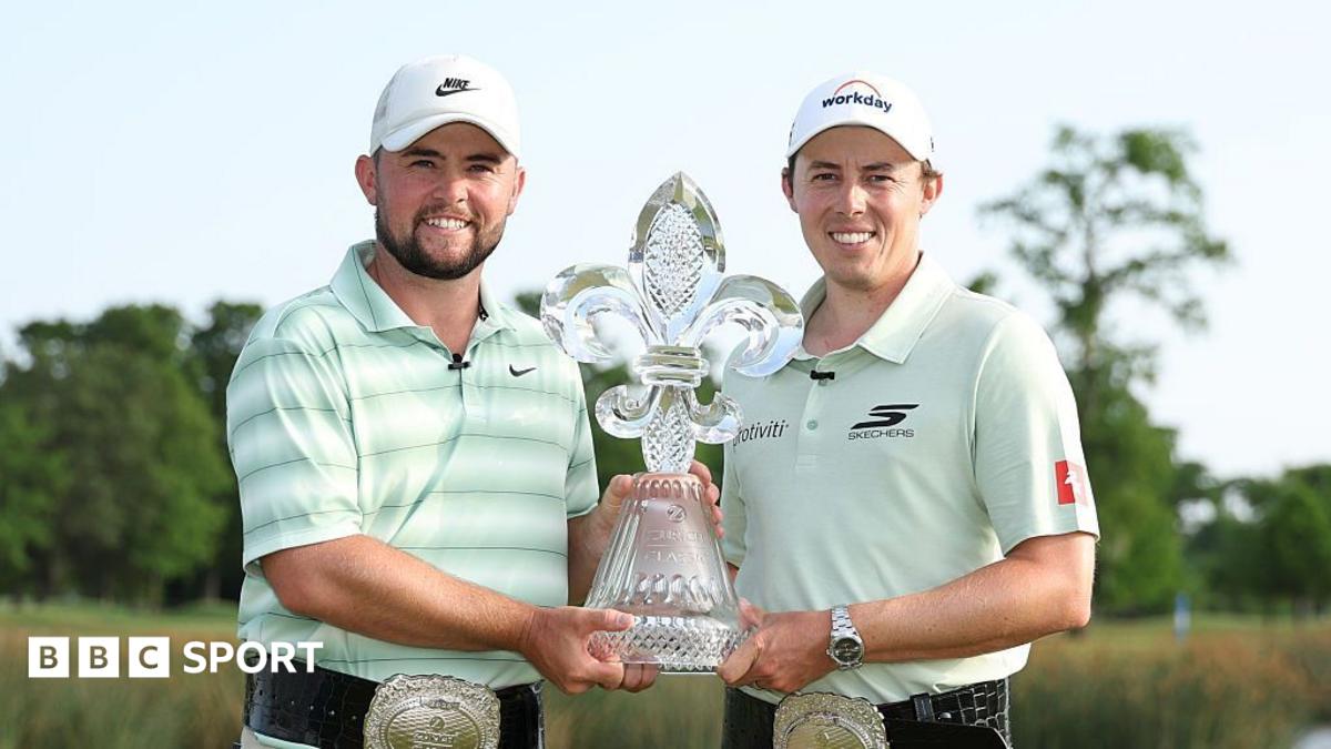 Alex and Matt Fitzpatrick pose with the trophy after winning the Zurich Classic on the PGA Tour in April 2026