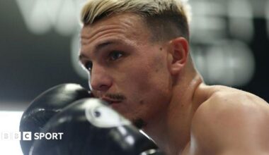 A close-up of George Liddard during sparring.
