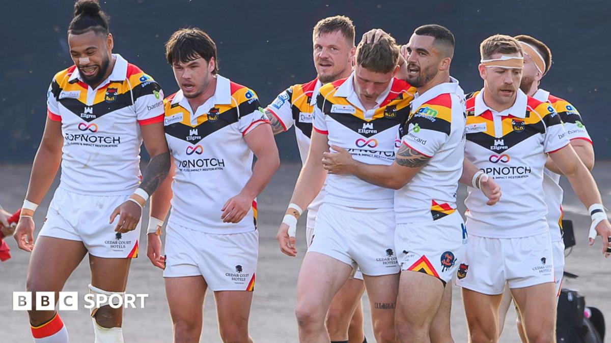 Bradford Bulls celebrate during a Super League fixture this season