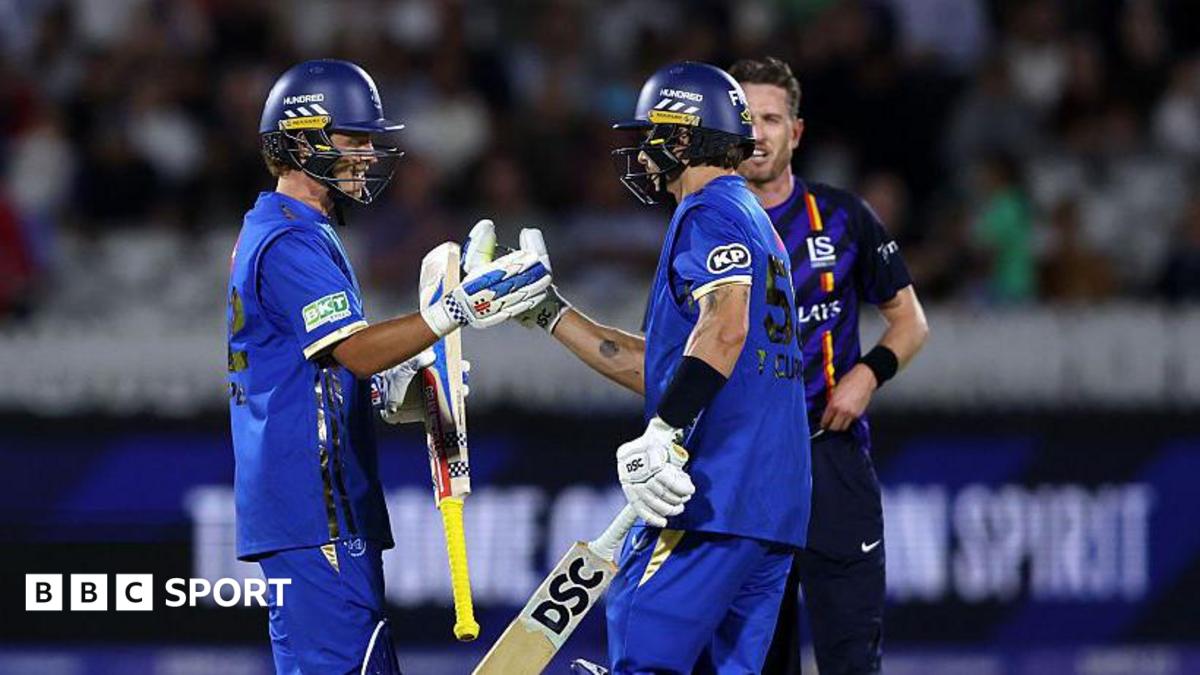 Ollie Pope and Tom Curran celebrate hitting the winning runs for MI London v London Spirit