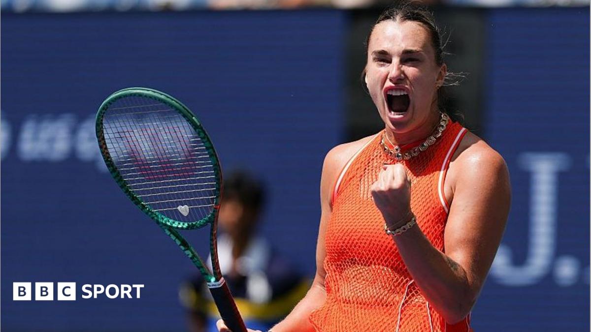 Aryna Sabalenka yells in celebration