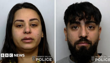 Two mugshots - a man and a woman - issued by Thames Valley Police