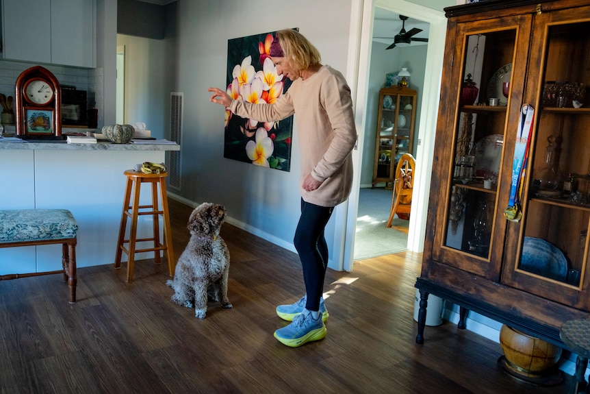 A dog and a person.
