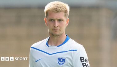 Josh Knight wearing Portsmouth's white away shirt during a pre-season friendly in July 2026