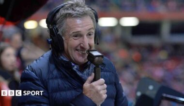 Jonathan Davies with a microphone