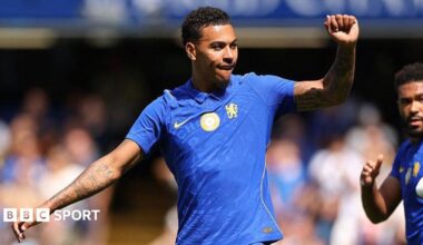 Morgan Rogers puts his arm in the air in celebration