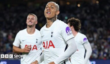 Richarlison with his tongue in his cheek after celebrating his Spurs goal against Chelsea