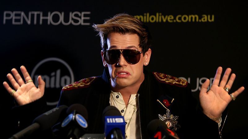 SYDNEY, AUSTRALIA - NOVEMBER 29:  Milo Yiannopoulos speaks during a press conference on November 29, 2017 in Sydney, Australia. Yiannopoulos is in Australia for his Troll Academy Tour.  (Photo by Lisa Maree Williams/Getty Images)
