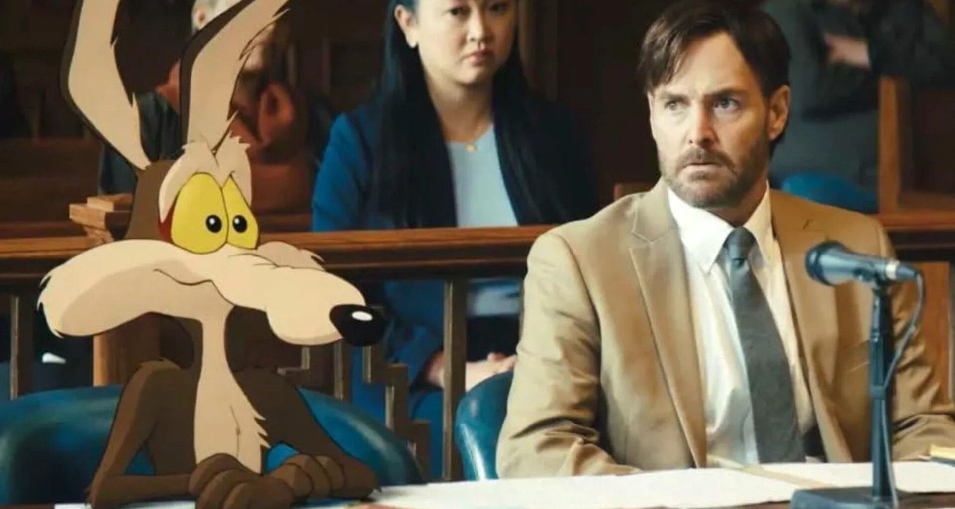 Will Forte as Kevin Avery and Wile E. Coyote in cort during the trailer for the new August movie, Coyote Vs ACME