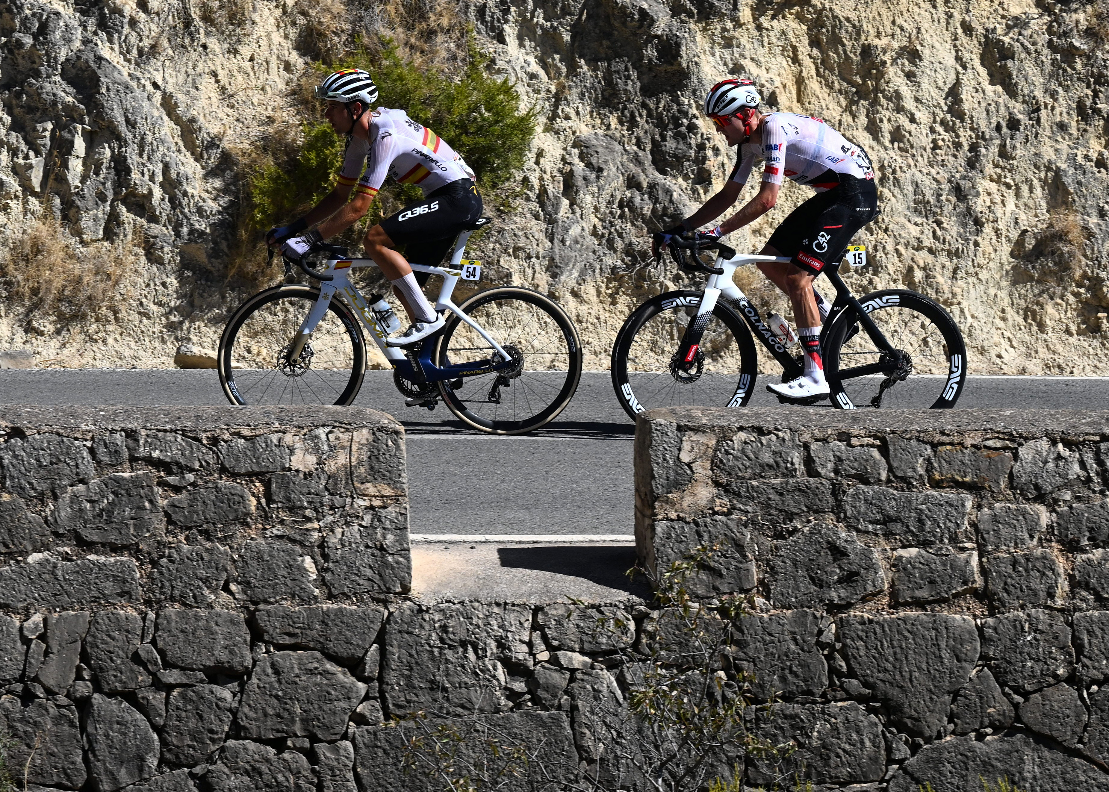 ALTO DE AITANA, SPAIN - AUGUST 30: (L-R) Marcel Camprubi of Spain and Team Pinarello - Q36.5 Pro Cycling and Pavel Sivakov of France and UAE Team Emirates XRG competes in the breakaway during the La Vuelta - 81st Tour of Spain 2026, Stage 9 a 187.4km stage from Villajoyosa to Alto de Aitana 1544m / #UCIWT / on August 30, 2026 in Alto de Aitana, Spain. (Photo by Tim de Waele/Getty Images)