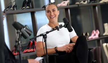 NEW YORK, NEW YORK - AUGUST 24: Aryna Sabalenka speaks onstage as Gucci and Vogue host special recording of The Run-Through on August 24, 2026 in New York City. (Photo by Dimitrios Kambouris/Getty Images for Gucci)