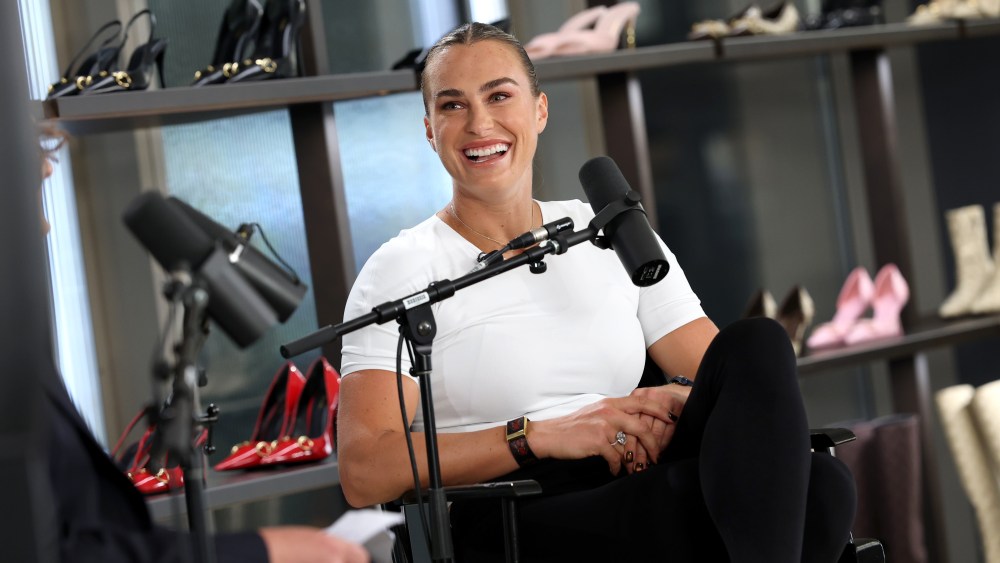 NEW YORK, NEW YORK - AUGUST 24: Aryna Sabalenka speaks onstage as Gucci and Vogue host special recording of The Run-Through on August 24, 2026 in New York City. (Photo by Dimitrios Kambouris/Getty Images for Gucci)
