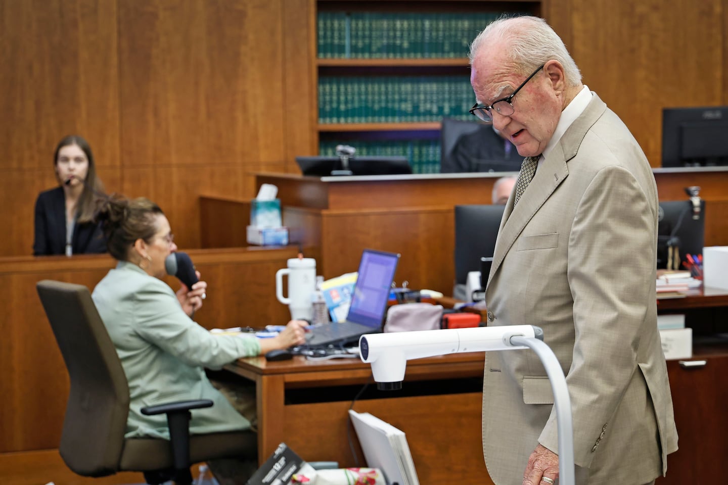 Defense attorney Kevin Reddington cross examines Dr. Jennifer Tufts who treated Lindsay Clancy.The Lindsay Clancy trial in Plymouth Superior Court, Clancy is charged with murdering her three young children in 2023. The defense is claiming she was suffering from post partum sycosis at the time and is not responsible. Monday, August 10, 2026