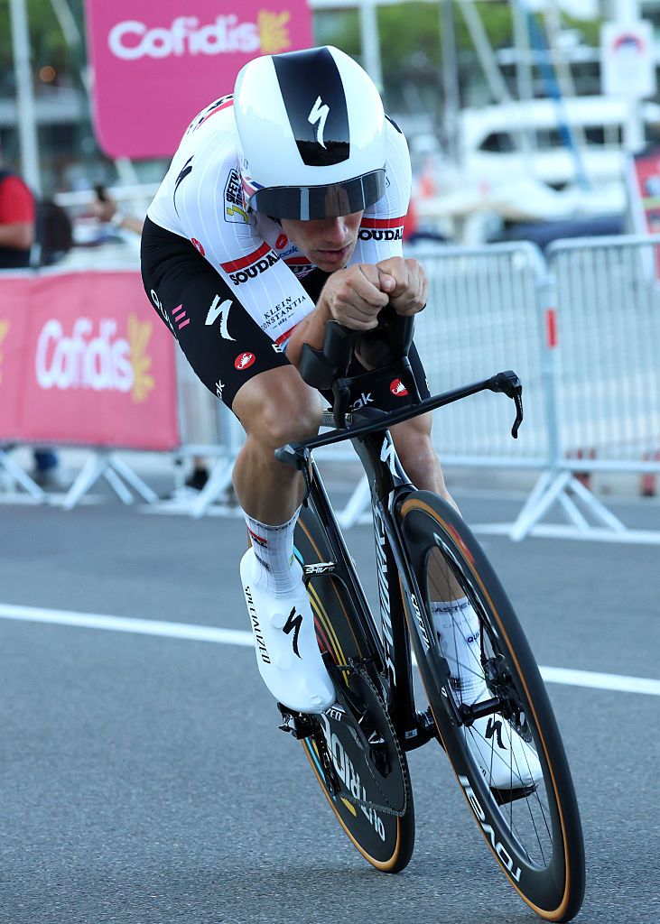 MONACO, MONACO - AUGUST 22: Ethan Hayter of Great Britain and Team Soudal Quick-Step competes during the La Vuelta - 81st Tour of Spain 2026, Stage 1 a 9.4km individual time trial stage from Monaco to Monaco / #UCIWT / on August 22, 2026 in Monaco, Monaco. (Photo by Alexander Hassenstein/Getty Images)