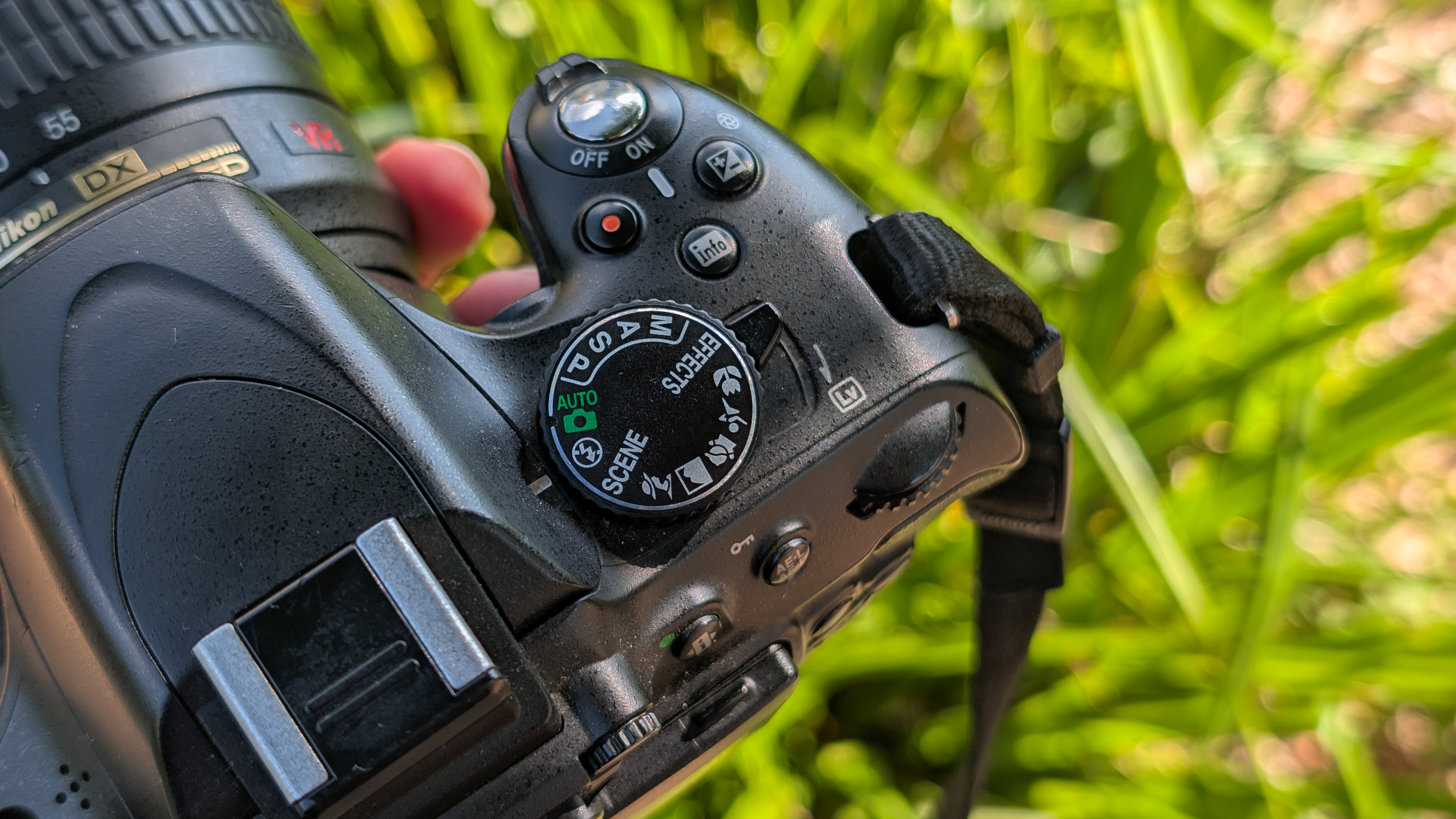 A person holding a Nikon D5100 DSLR camera