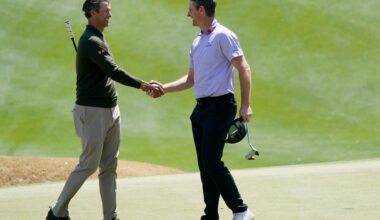 Justin Rose reacts to being paired with Adam Scott at the Tour Championship