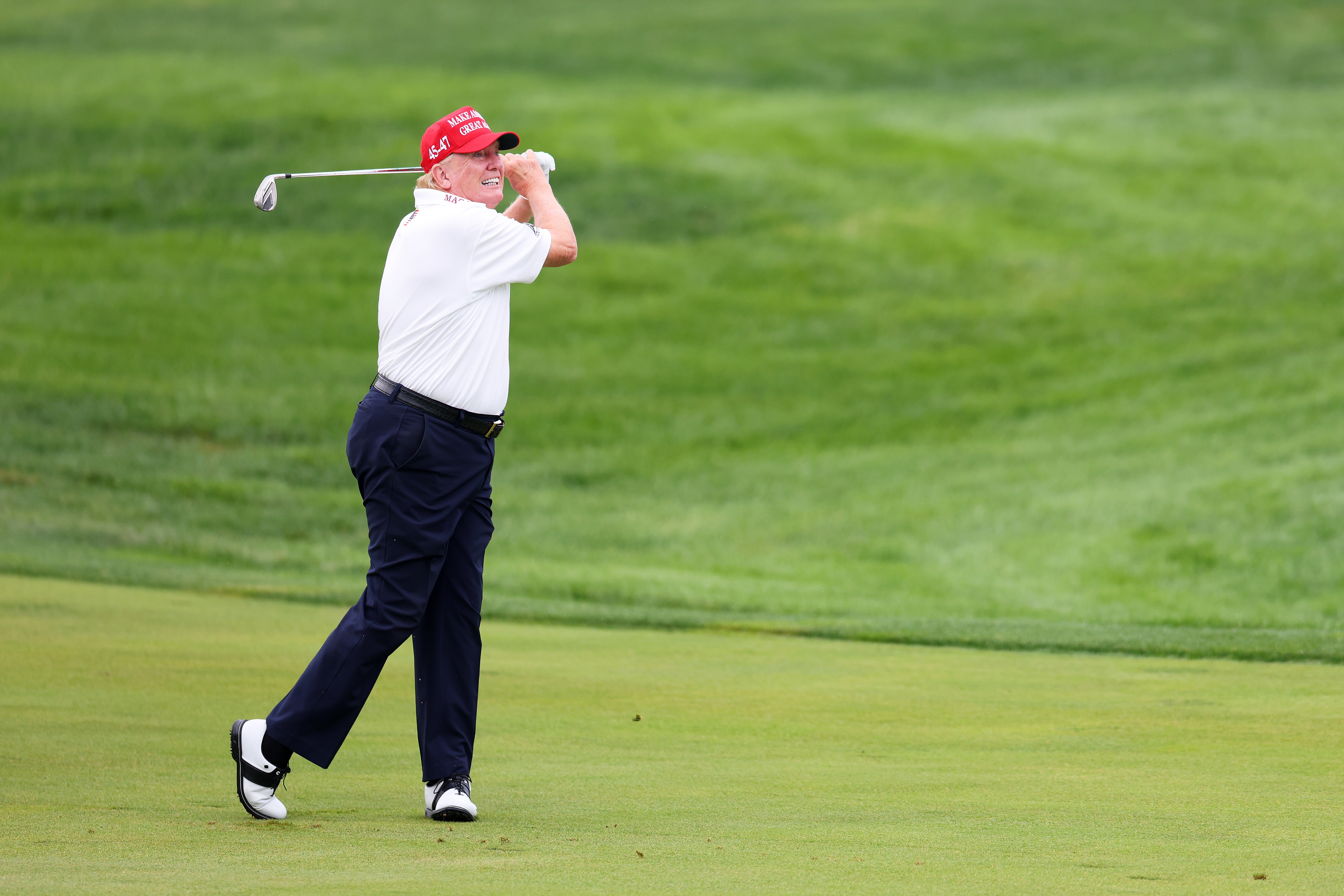 An online tracker of Trump’s golf outings estimated the president has spent 124 of his 559 days in office golfing