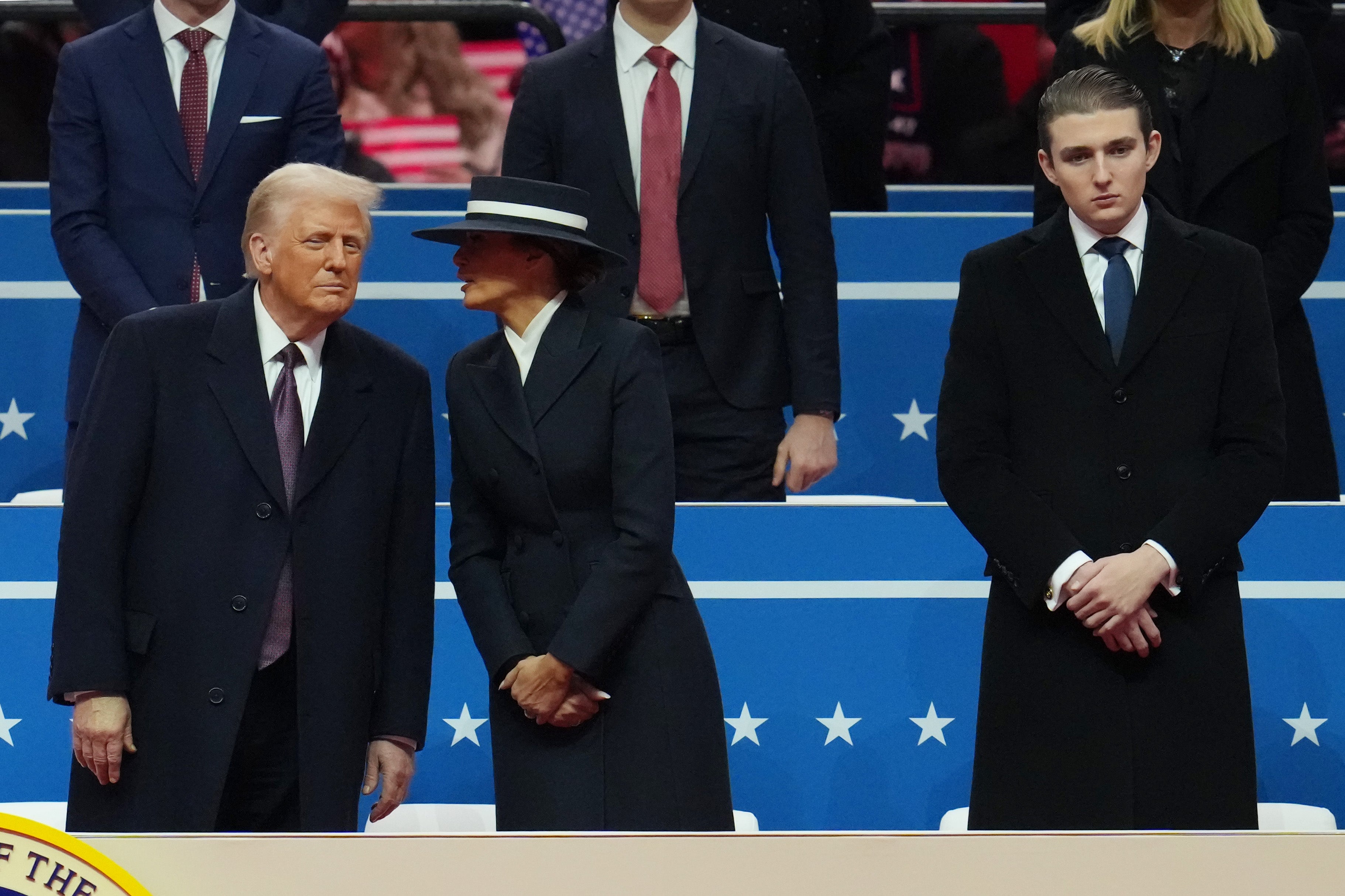 Compared to his older brothers, Barron Trump has kept a relatively low public profile. Pictured: President Donald Trump, first lady Melania Trump and Barron Trump watch during an indoor inauguration parade at Capital One Arena on January 20, 2025 in Washington, DC