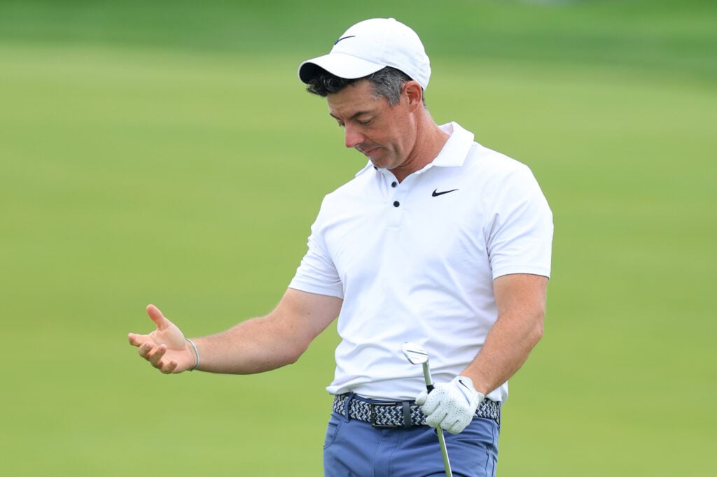 Rory McIlroy looks frustrated during the final round of the 2025 US Open