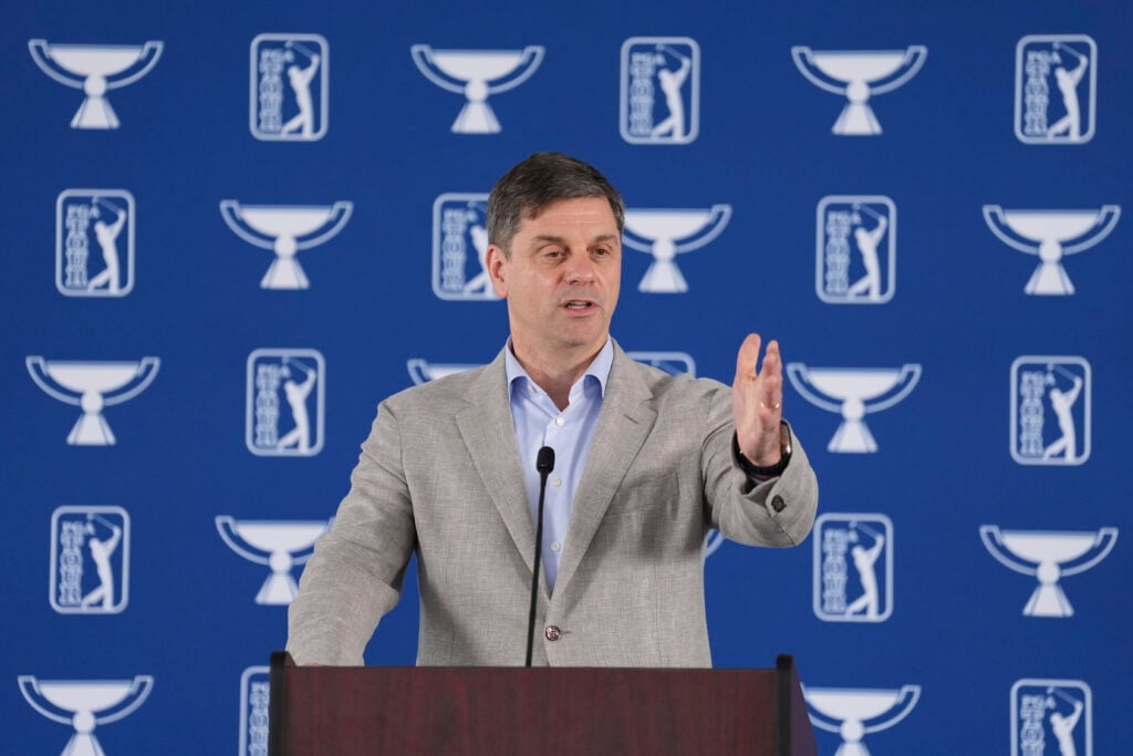 Brian Rolapp, speaks to the media during a press conference prior to TOUR Championship