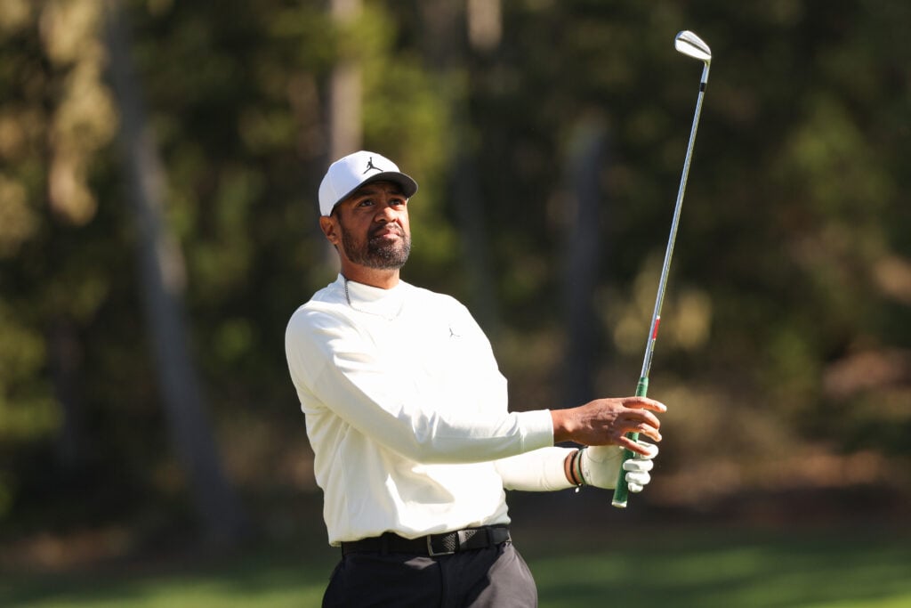 Tony Finau of the United States plays his shot on the 14th green during the first round of the AT&T Pebble Beach Pro-Am