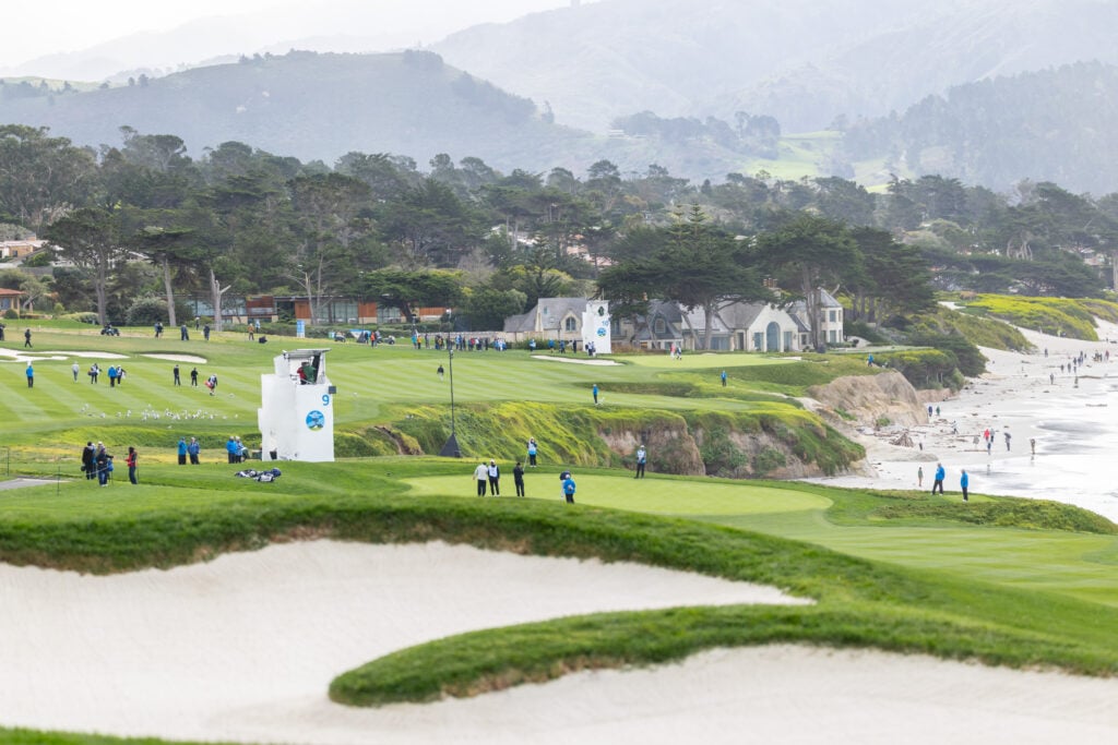 A general view of the ninth green during the final round of the AT&T Pebble Beach Pro-Am on in 2026 at Pebble Beach Golf Links
