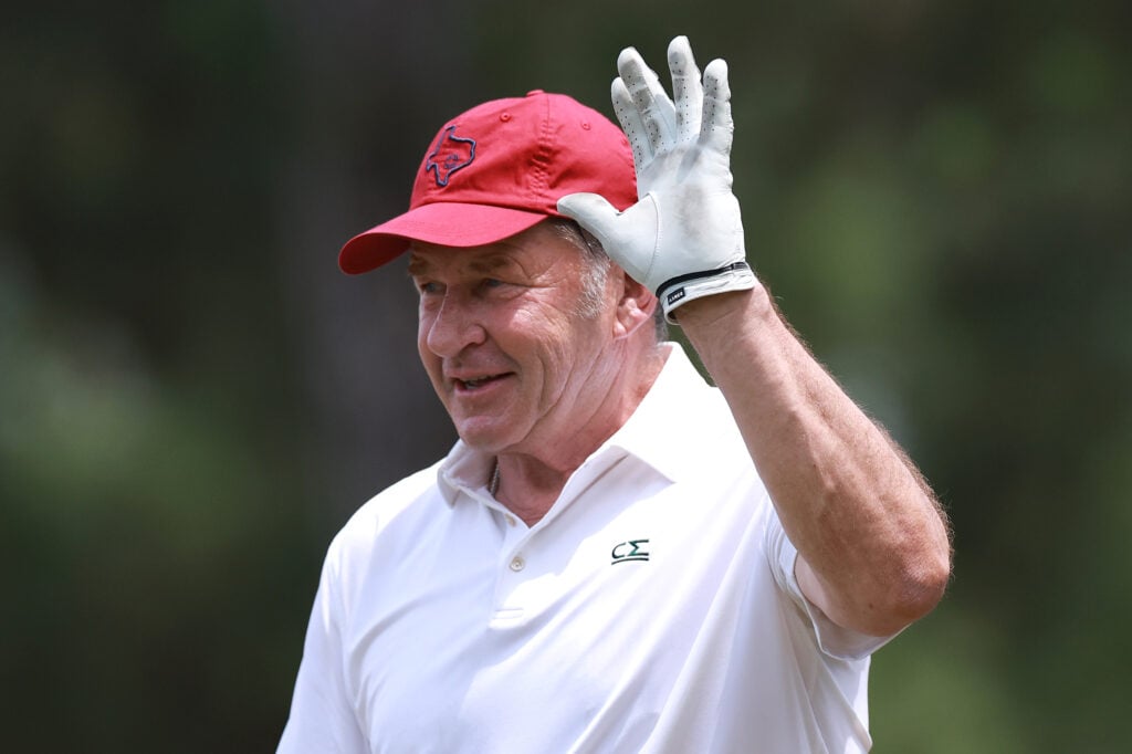 Sir Nick Faldo in action at the Folds of Honor Greats of Golf during the Insperity Invitational at The Woodlands Golf Club