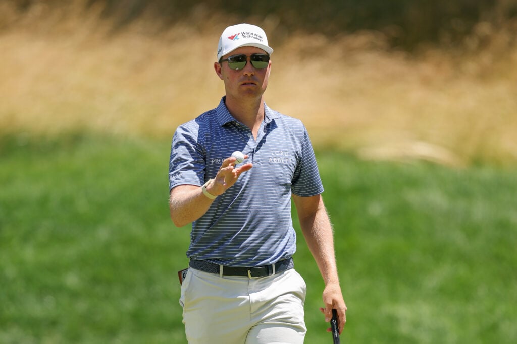 Ben Griffin acknowledges the crowd during the first round of the Travelers Championship