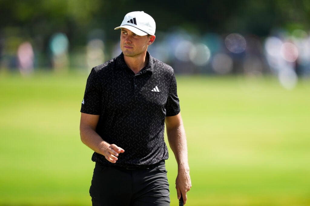 Ludvig Aberg of Sweden reacts to a putt on the 11th hole during the first round of the FedEx St. Jude Championship at TPC Southwind