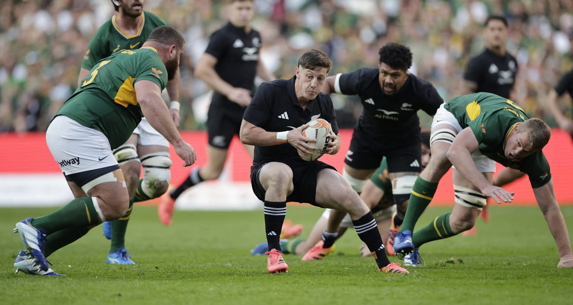 New Zealand’s Ruben Love runs with the ball during the first Greatest Rivalry Test against New Zealand