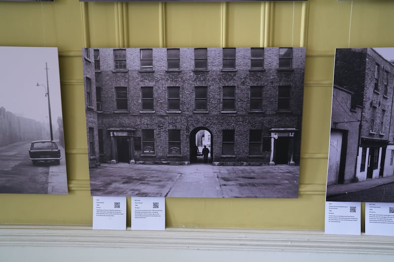A print from the exhibition ‘Paddy Healy’s Dublin’ showing what is now the old Central Bank building. Photograph: Bryan O’Brien/The Irish Times   
