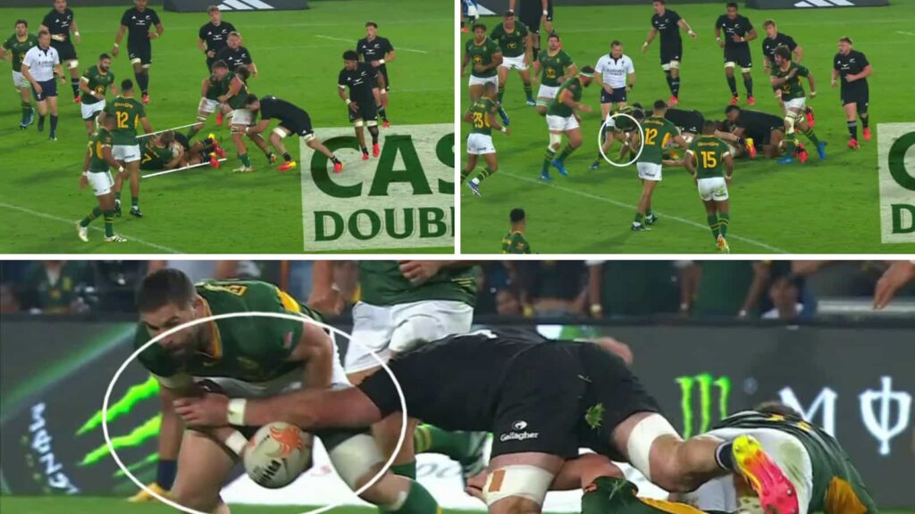 Luke Jacobson taking out Jasper Wiese and Cobus Reinach. (images via: SuperSport's Final Whistle Presents Side Entry show)