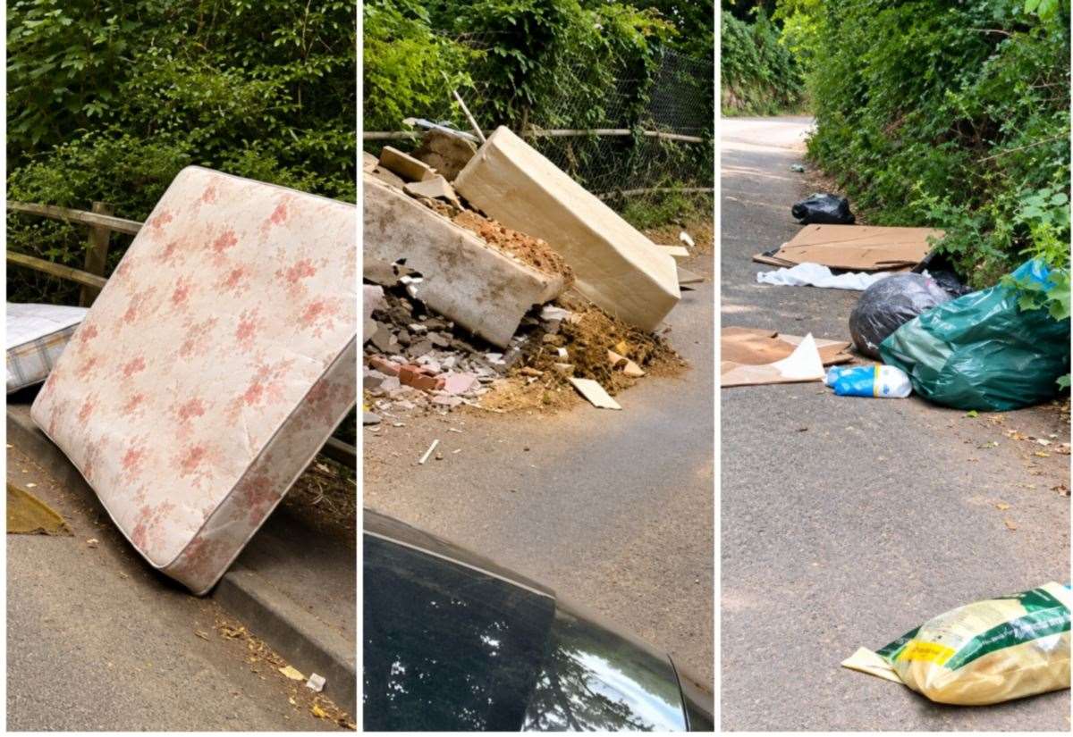 Fly-tipping dumped along 200 metres of Mill Lane in Yalding caught on video