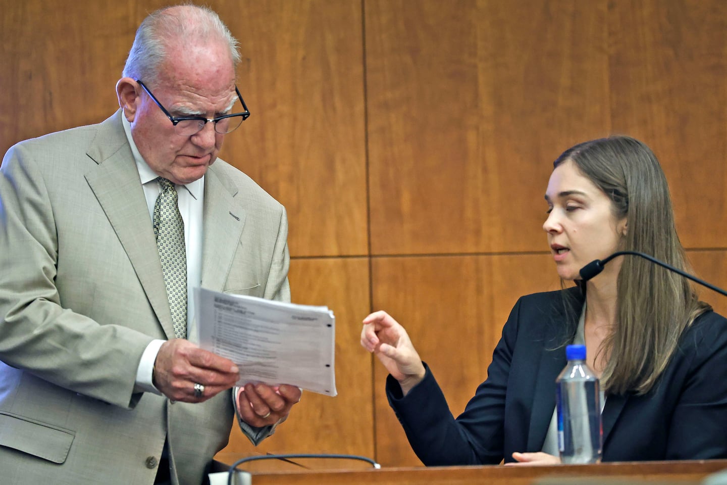 Defense attorney Kevin Reddington questions psychiatrist, Dr. Jennifer Tufts about her hand written notes during a session with Lindsay Clancy.