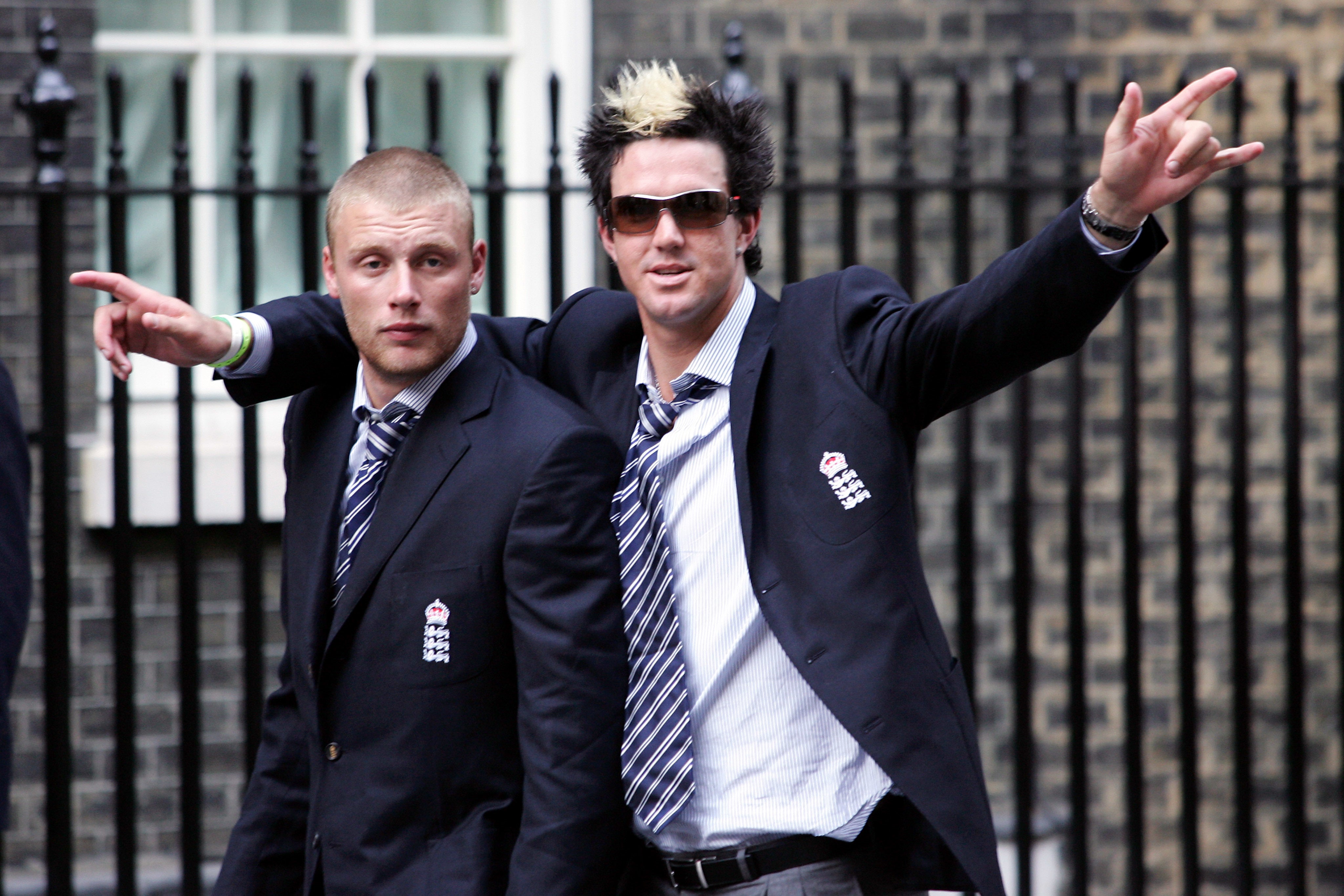 Worse for wear: Andrew Flintoff and Kevin Pietersen at Downing Street in 2005 after their Ashes triumph