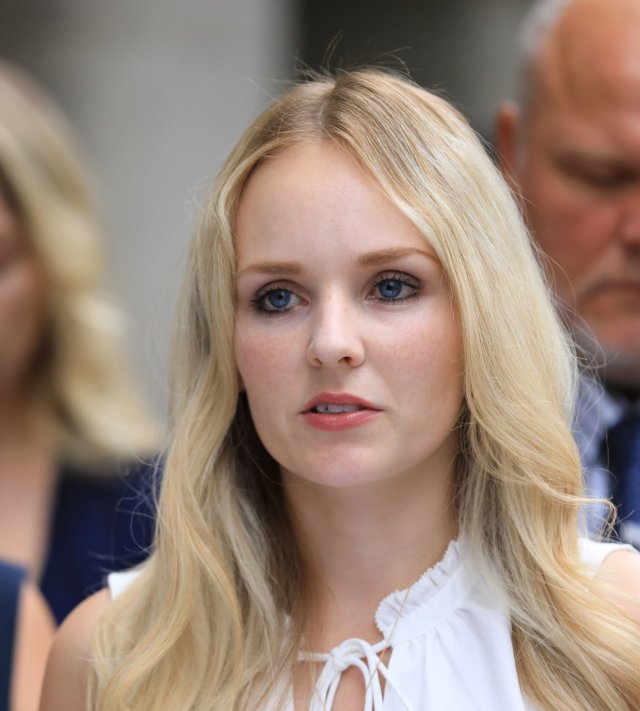 Lissie Harper, the widow of Pc Andrew Harper, speaks to the media outside the Old Bailey in London, after driver Henry Long, 19, who dragged Pc Andrew Harper to his death, was found not guilty of murder but had earlier pleaded guilty to manslaughter and his passengers Jessie Cole and Albert Bowers, both 18, were cleared of murder but found guilty of manslaughter. PA Photo. Picture date: Friday July 24, 2020. Newlywed Pc Harper, 28, became entangled in a tow rope attached to their Seat Toledo as he tried to apprehend them. Long drove off at 