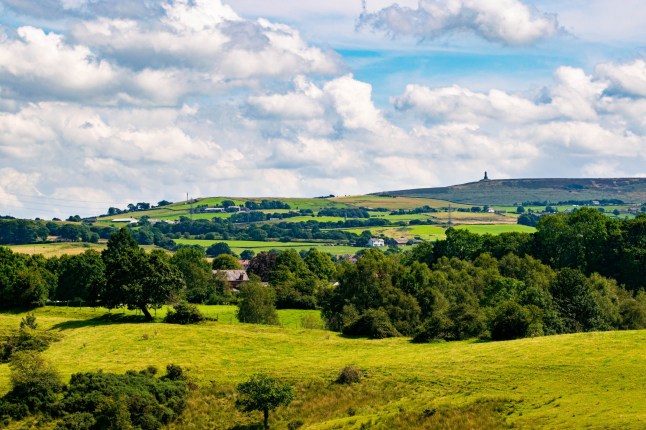 landscape shot of Blackburn, Darwen and Tockholes, lancashire, Uk, with Darwen (Jubilee) tower in the background. ; Shutterstock ID 1473887690; Purchase Order: -