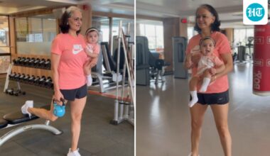 66-year-old fitness entrepreneur Renu Sindhu celebrates her birthday by working out with her granddaughter at the gym