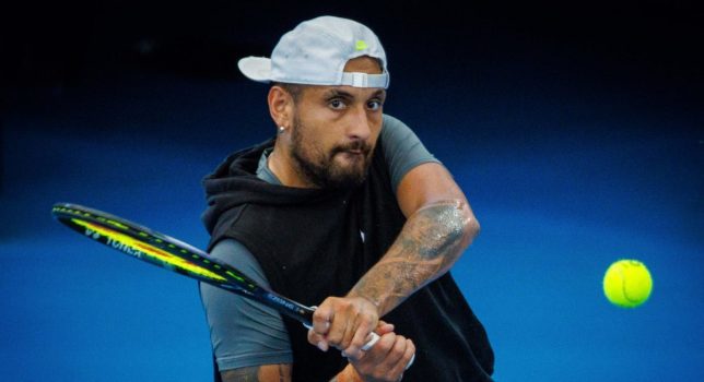 Australia's Nick Kyrgios attends a training session before the Brisbane International tennis tournament in Brisbane on December 28, 2024. (Photo by Patrick HAMILTON / AFP) / -- IMAGE RESTRICTED TO EDITORIAL USE - STRICTLY NO COMMERCIAL USE -- (Photo by PATRICK HAMILTON/AFP via Getty Images)