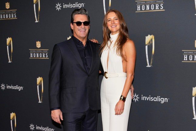 Jon Hamm, left, arrives for football's NFL Honors award show in San Francisco, Thursday, Feb. 5, 2026. (AP Photo/Godofredo A. V??squez)