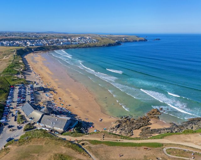 Aerial Image of Fistral Beach in Newquay, Cornwall. United Kingdom. 25th August 2025.